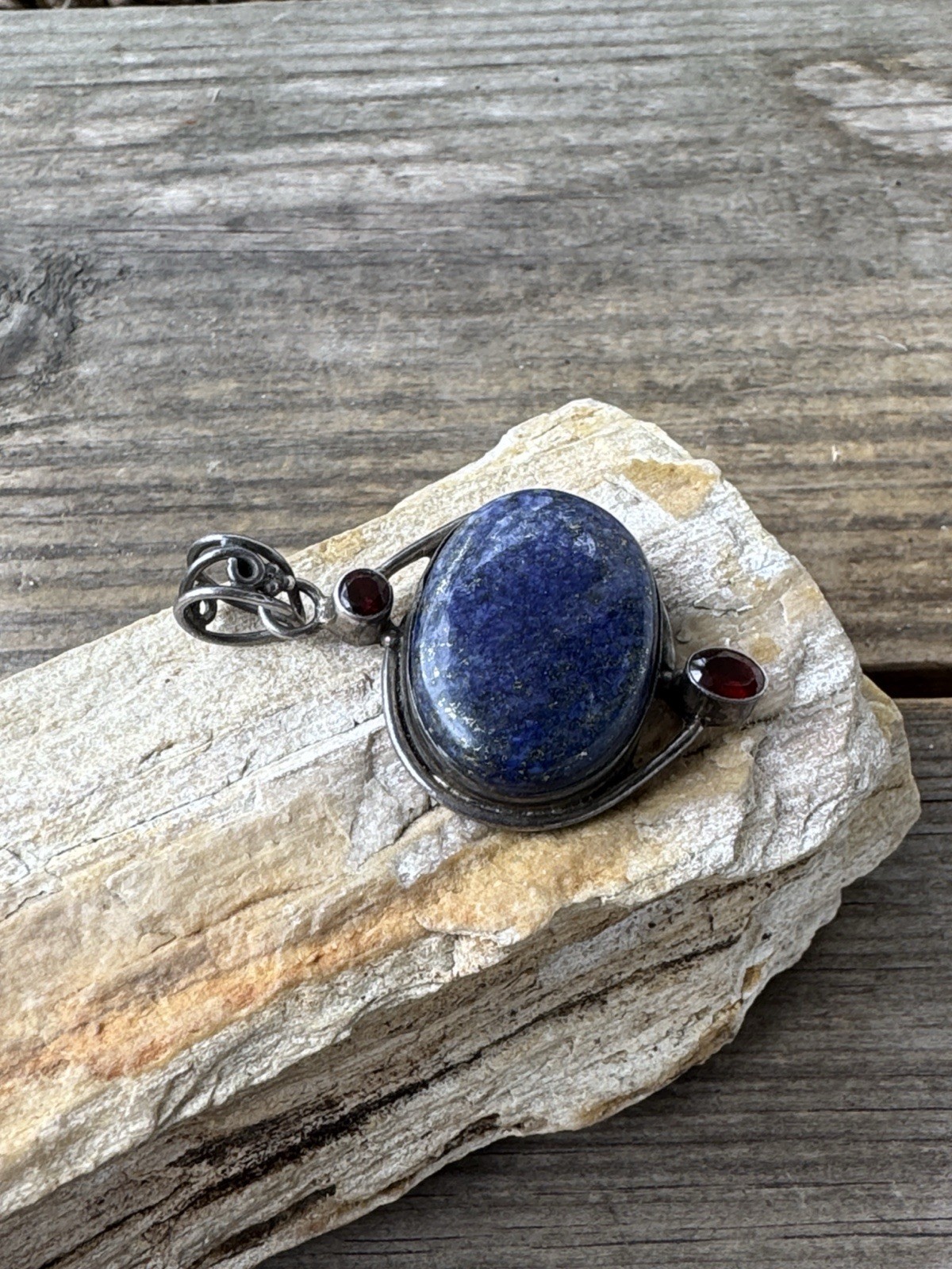 Sterling Silver Pendant with Lapis and Garnet