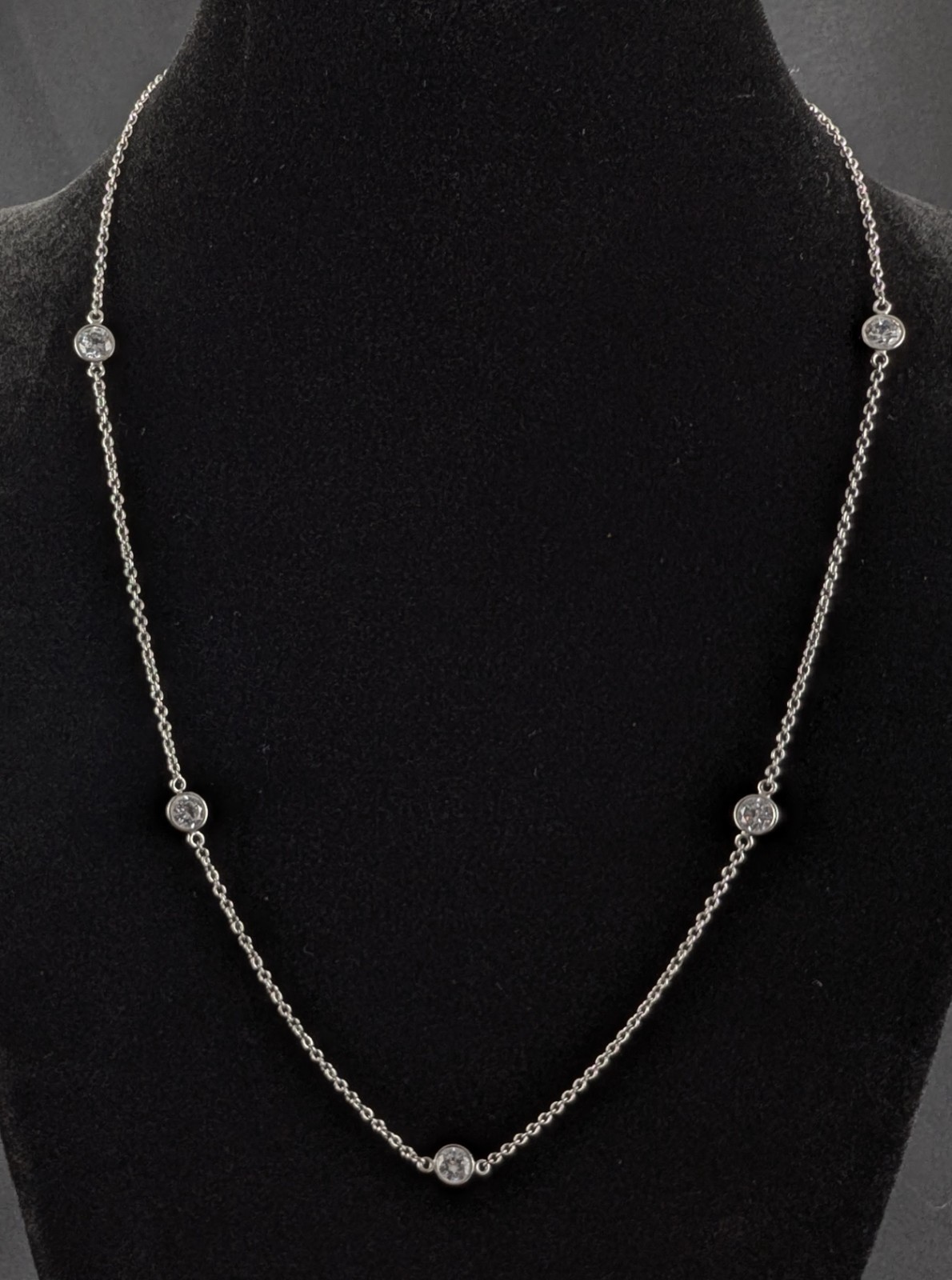 Jacmel Mauritius 925 Sterling Silver CZ Bezel Station Necklace 18″ JCM