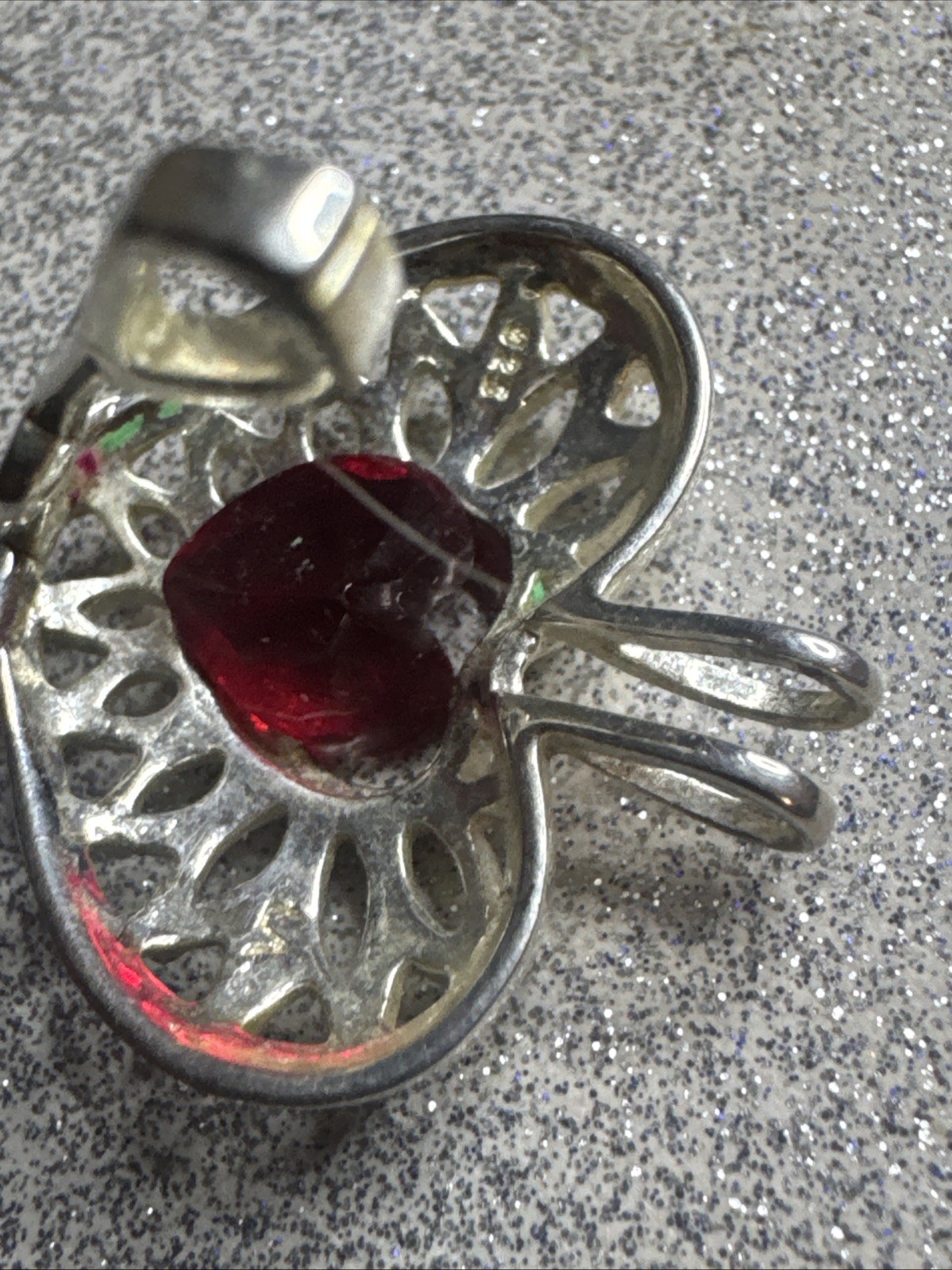 925 Silver Heart Pendent Marked LA Black Stone