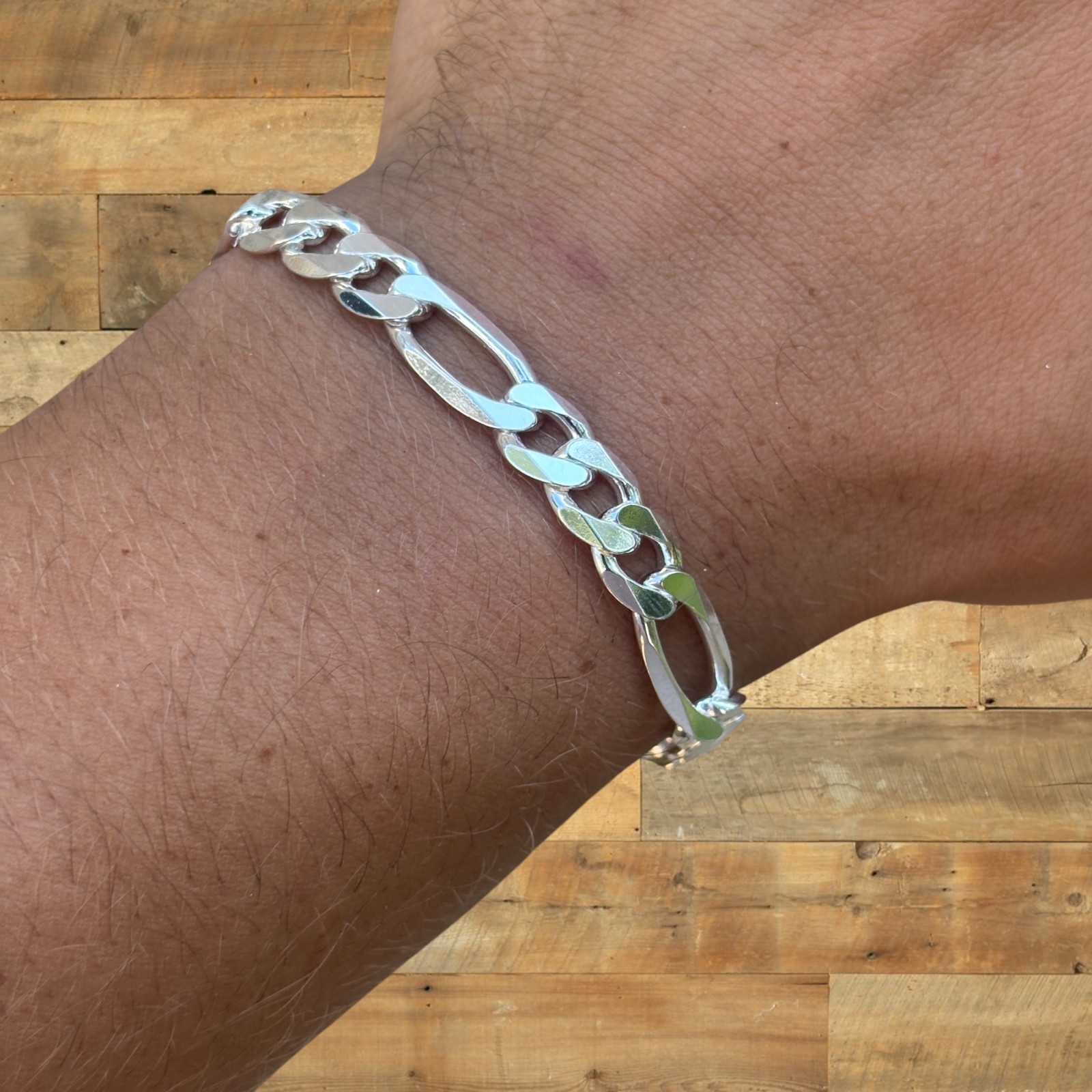8mm Figaro Bracelet Link – Real Solid 925 Sterling Silver Or 14k Gold Vermeil