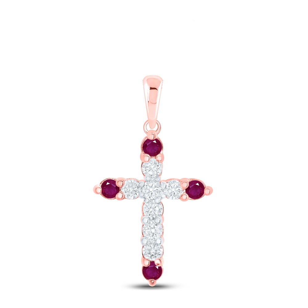0.24 Ctw Natural Diamond 4 Four Red Corner Cross Gift 10k Rose Gold