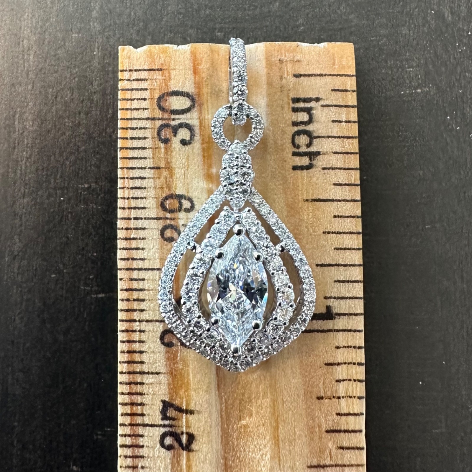 1.00 ct GIA SI1 / D Marquise Natural Diamond Set Into .77 tcw Pendant W Necklace