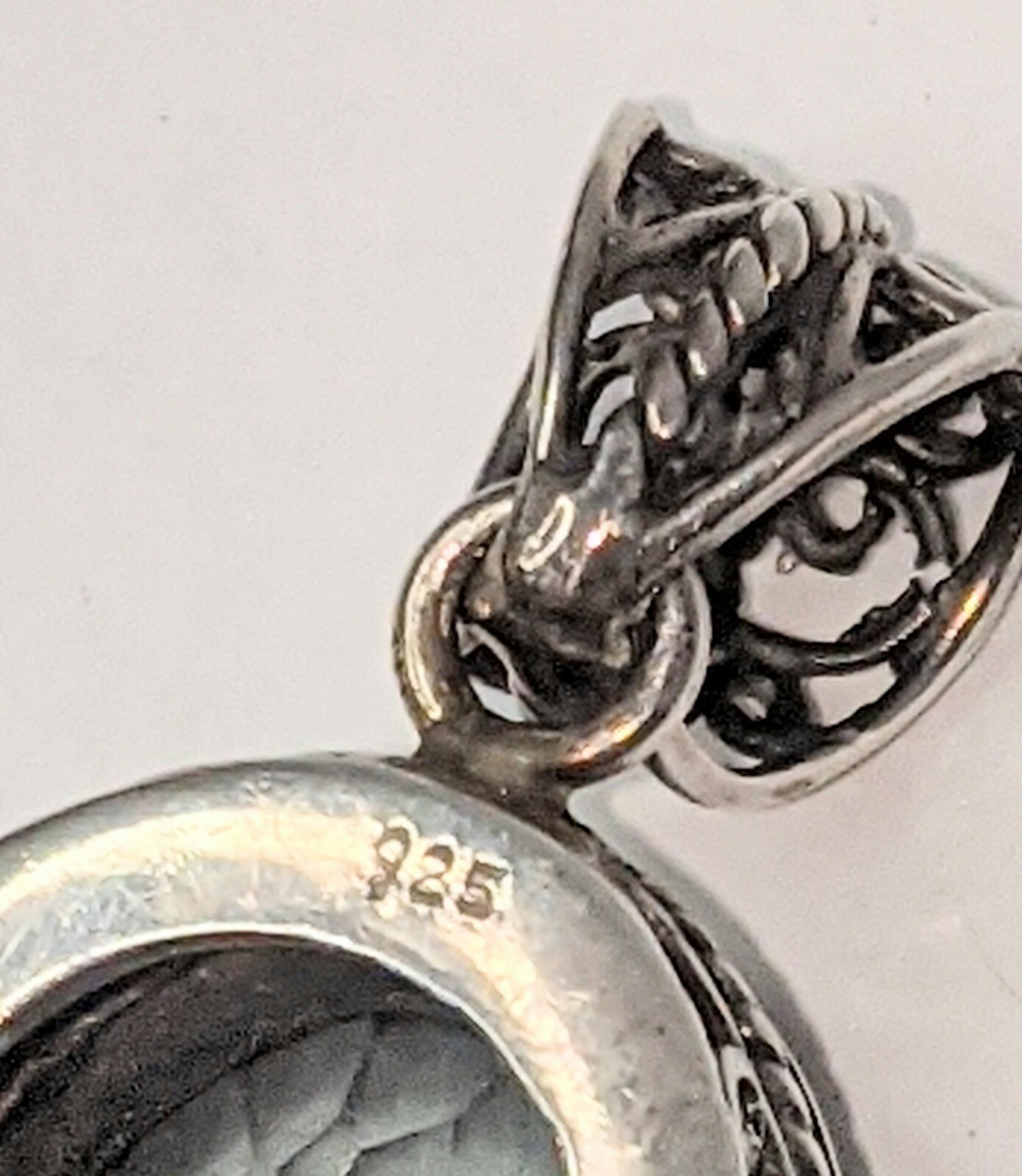 22.8ct Quantum Cut Bezel Set Mystic Topaz Sterling Silver Filigree Pendant 1.5″
