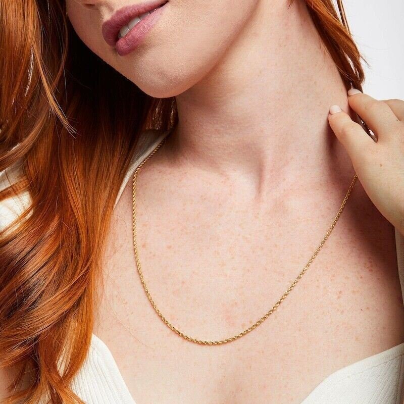 10K Solid Yellow Gold Necklace Rope Chain Women 16″ 18″ 20″ 22″ 24″ 26″ 28″ 30″