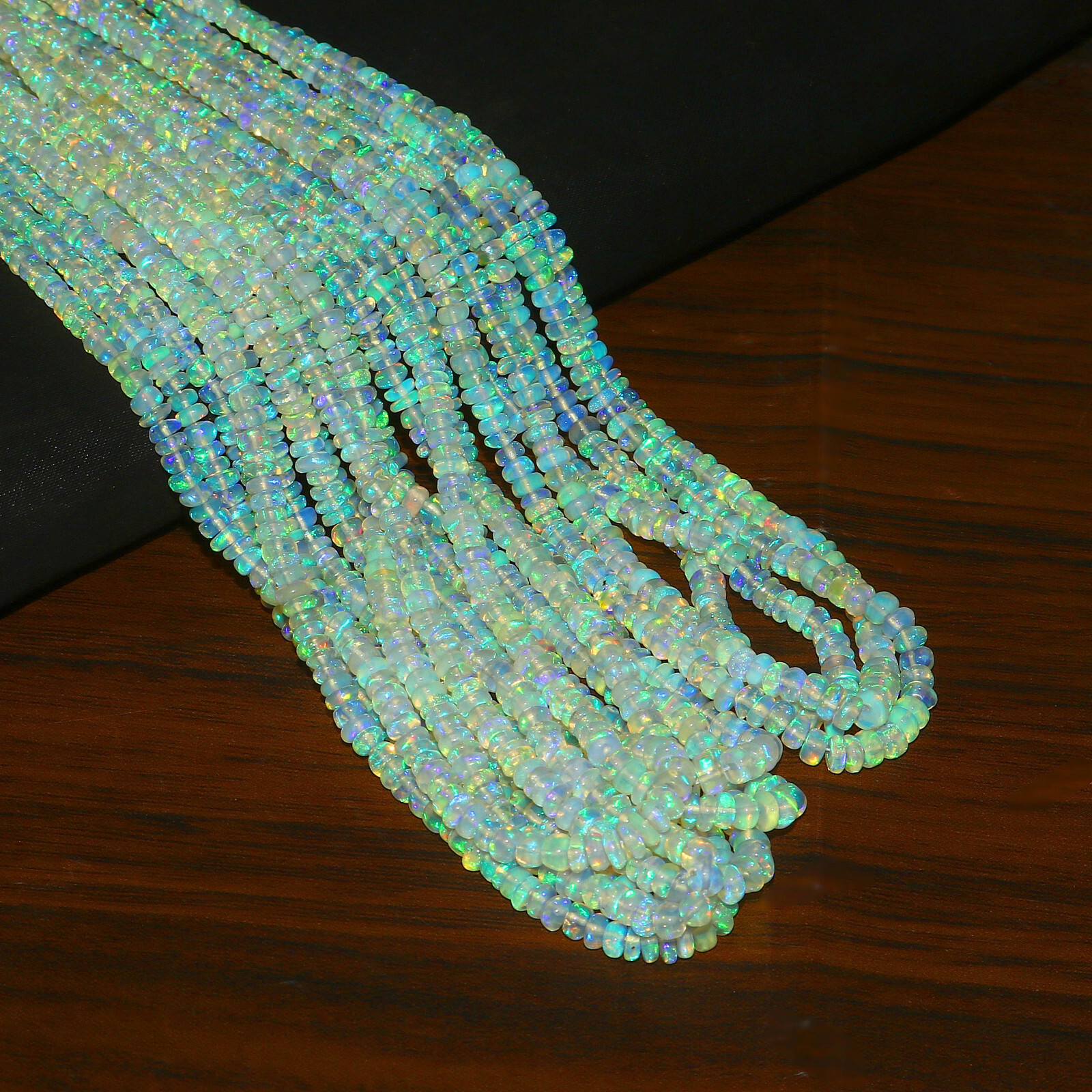 Natural Ethiopian Fire Opal Rondelle Beaded Gemstone 1 Strand Necklace 16 Inches