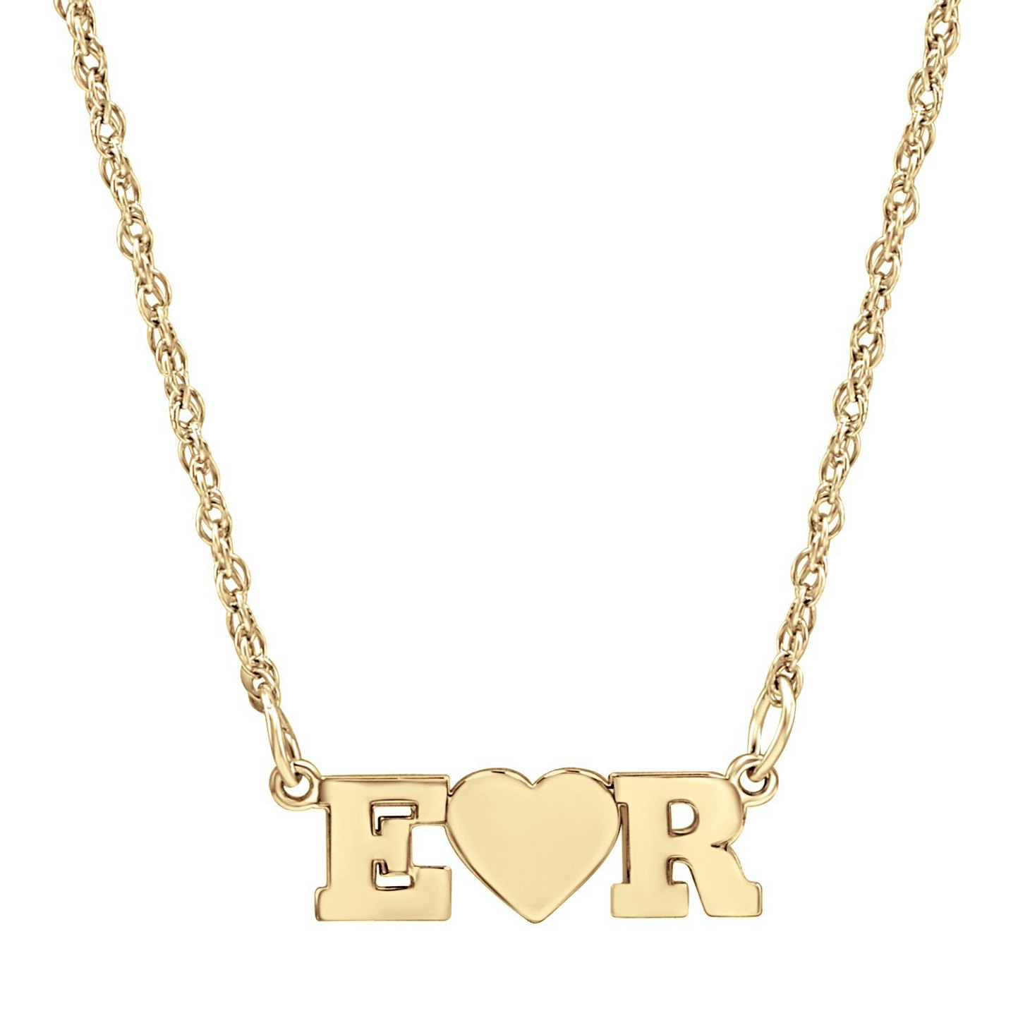 Custom Made Nameplate W Heart Necklace select any two letters in Yellow Gold
