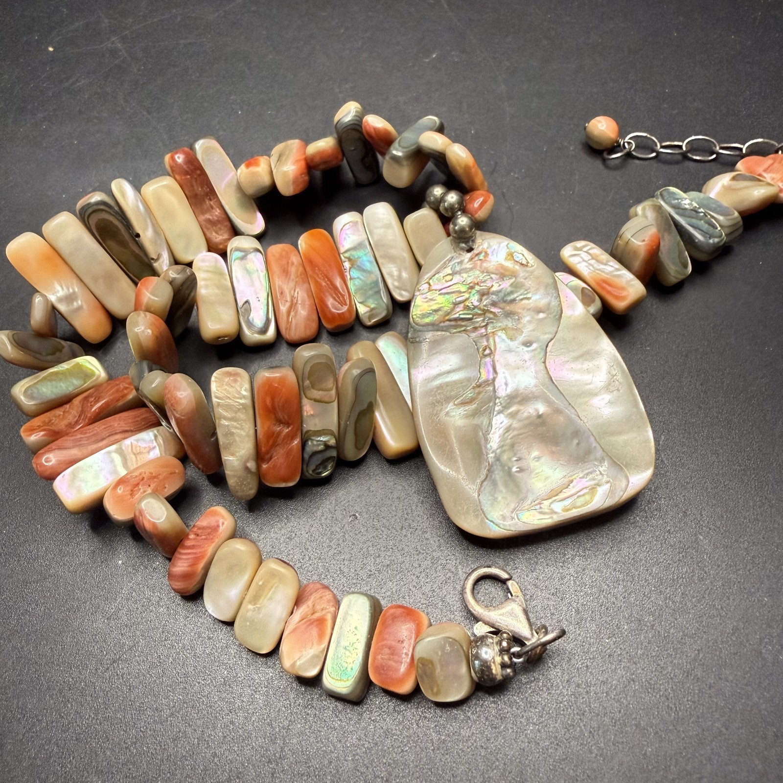 Silpada Red Abalone Shell Necklace 925 Sterling Silver Reversible Pendant N1046