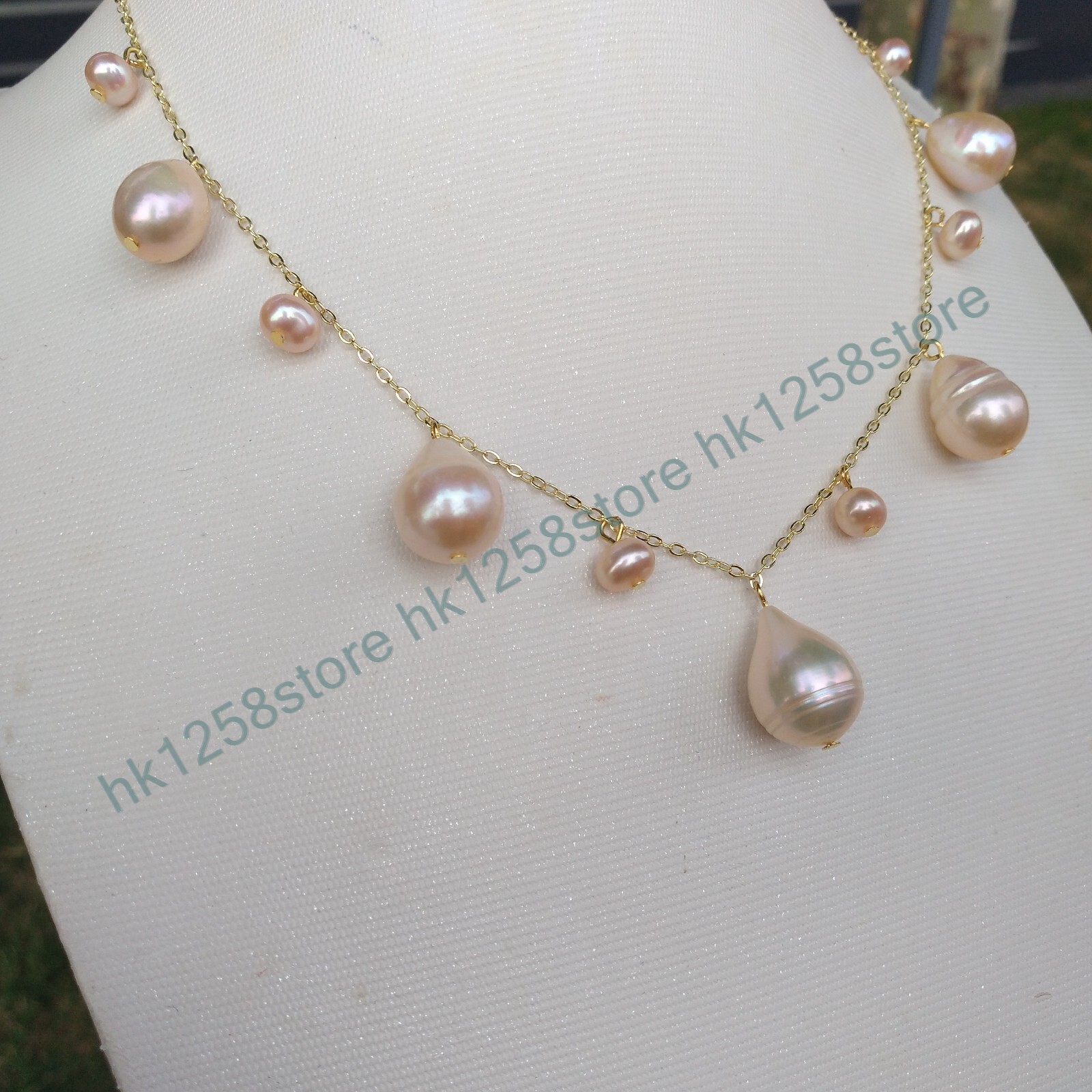 18″ Natural South Sea Genuine Pink Purple Pearl Necklace Pendant 14k Gold P