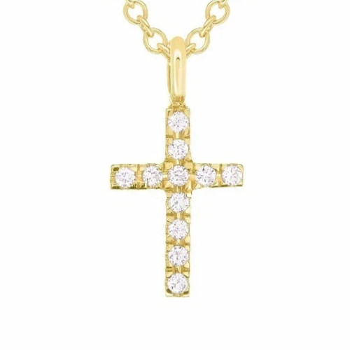 14k Yellow Gold 0.04ctw Diamond Cross Pendant Small Religious Charm