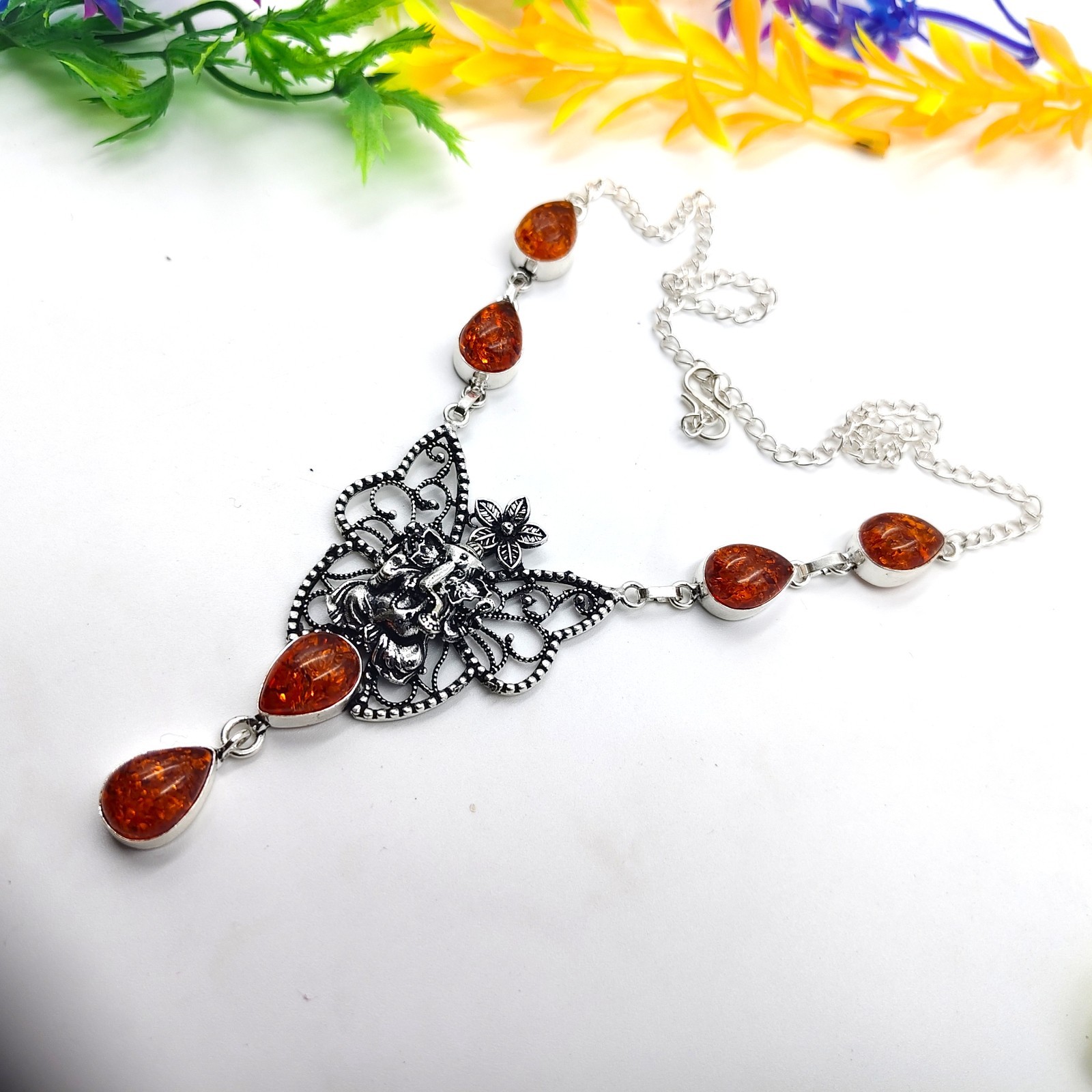 Baltic Amber Gemstone Handmade 925 Sterling Silver Jewelry Necklace Sz-17-18″
