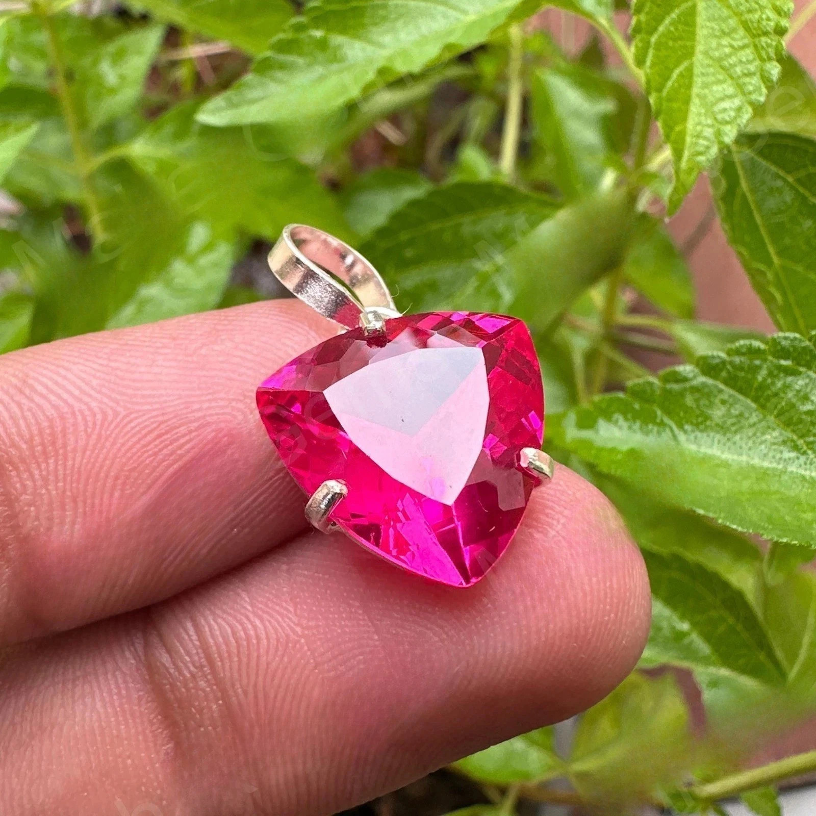 Natural Pink Sapphire 28 Ct Trillion Cut 925 Solid Silver Pendant Gemstone