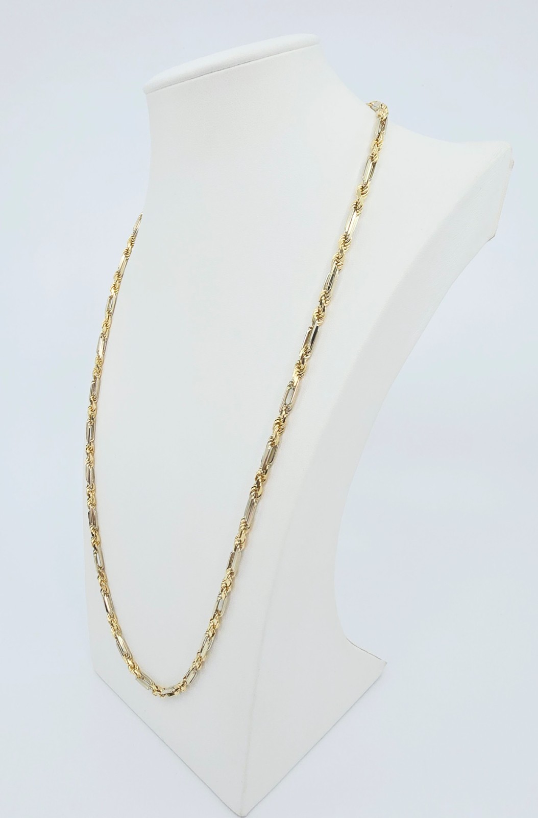 14K Two Tone Multi Color Gold Designer Milano Rope Chain Necklace – 26.5″ Length
