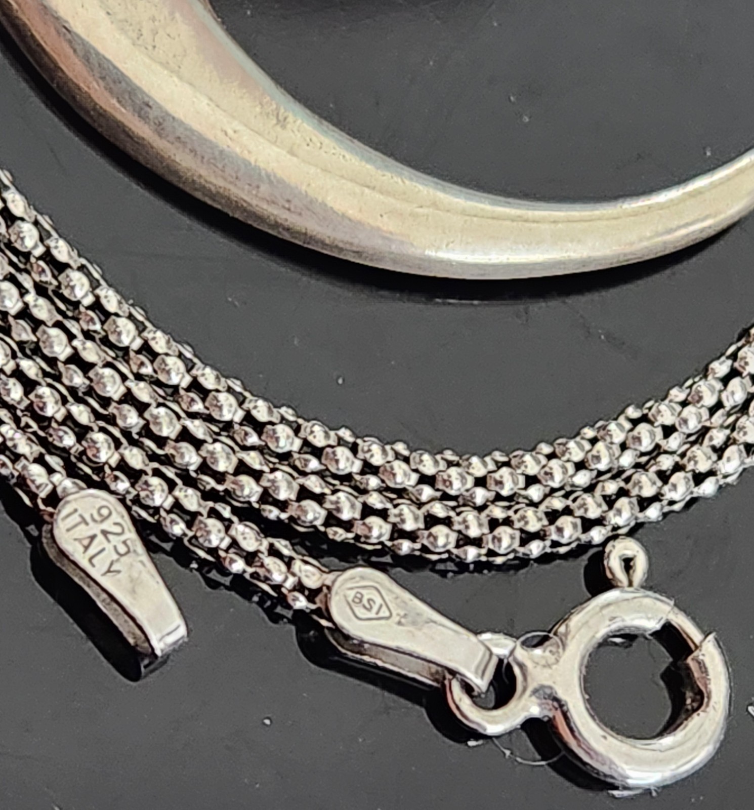 STERLING SILVER CRESCENT MOONSTONE CABOCHON/POPCORN CHAIN NECKLACE MADE ITALY