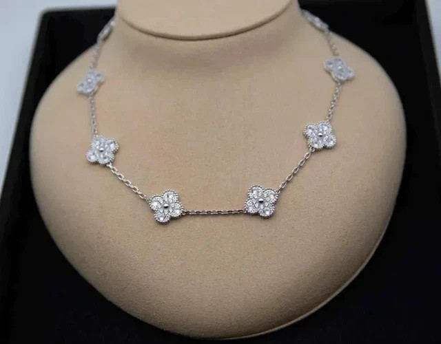 4Ct Round Cut Lab Created Diamond Clove Shape Necklace 14K White Gold Plated 18′