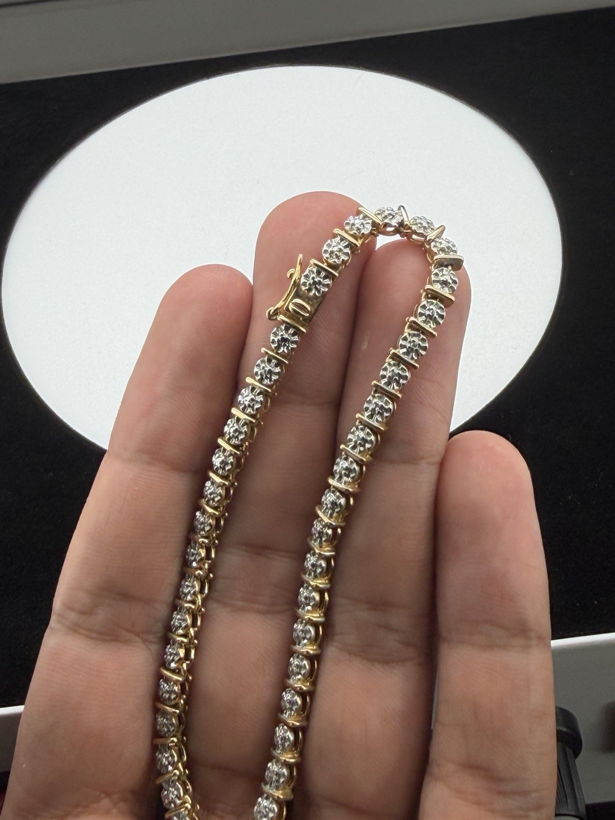 Vintage Yellow Gold Plate Over 925 Sterling Silver Natural Diamond 17′ Necklace