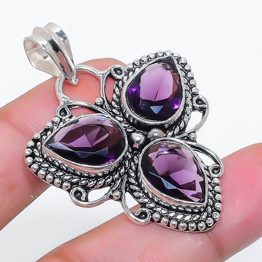 Purple Amethyst Gemstone Handmade 925 Sterling Silver Jewelry Pendant Size 1.80″