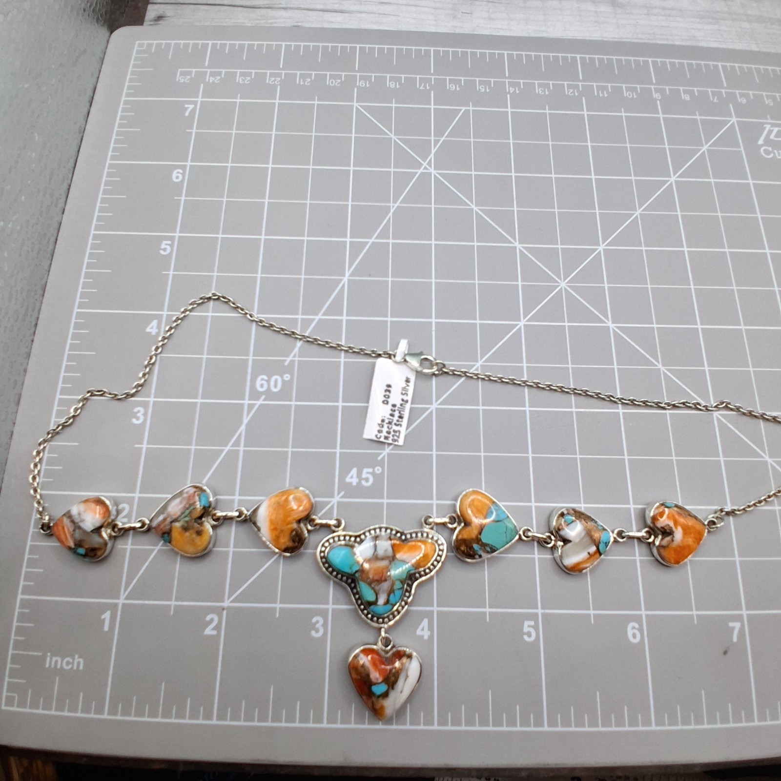 Southwestern Spiny Oyster Turquoise Necklace 19in Y Drop Design Sterling Silver