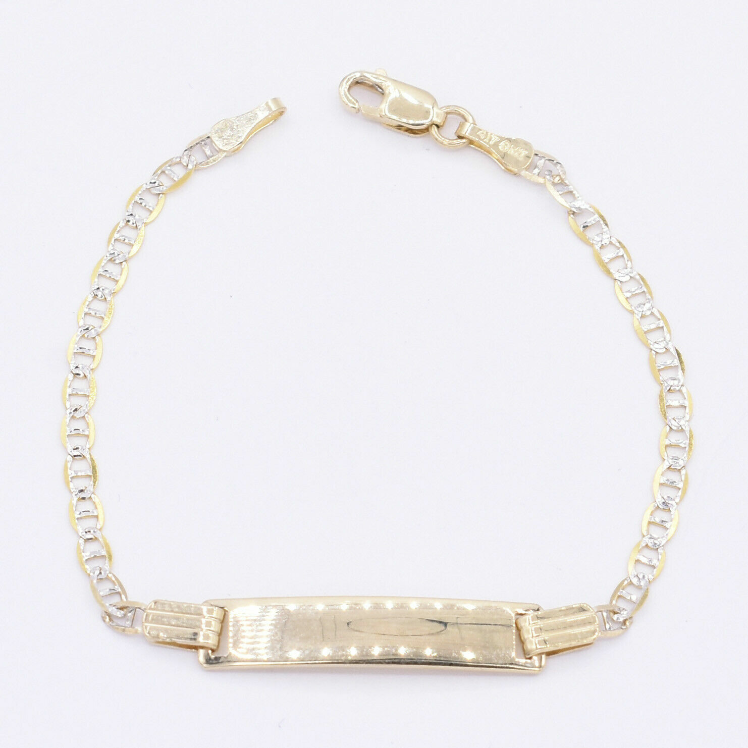 2.5mm Two-Tone Mariner Chain ID Baby Kids Bracelet Real 10K ALL Yellow Gold 5″