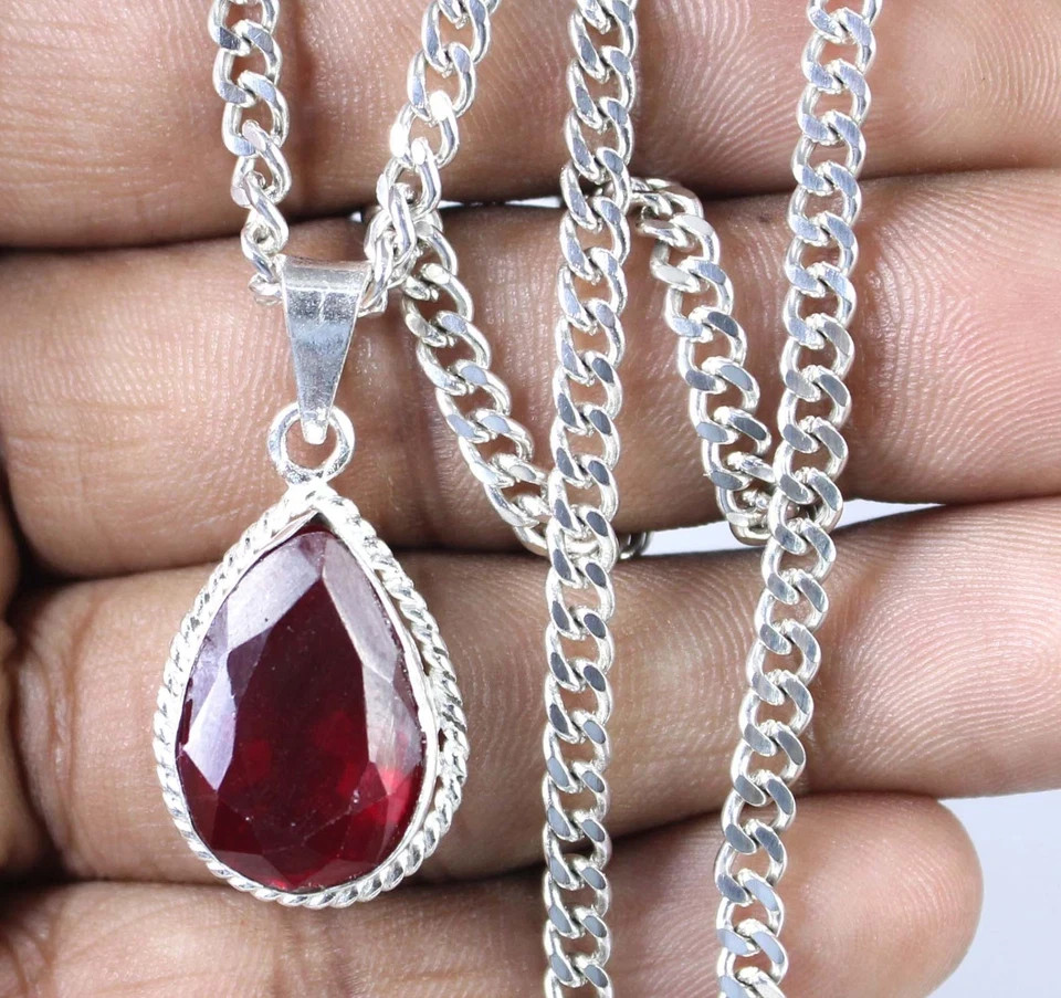 Natural Red Ruby 16.20 Ct Pear Cut Loose Gemstone 925 Silver Certified Pendant