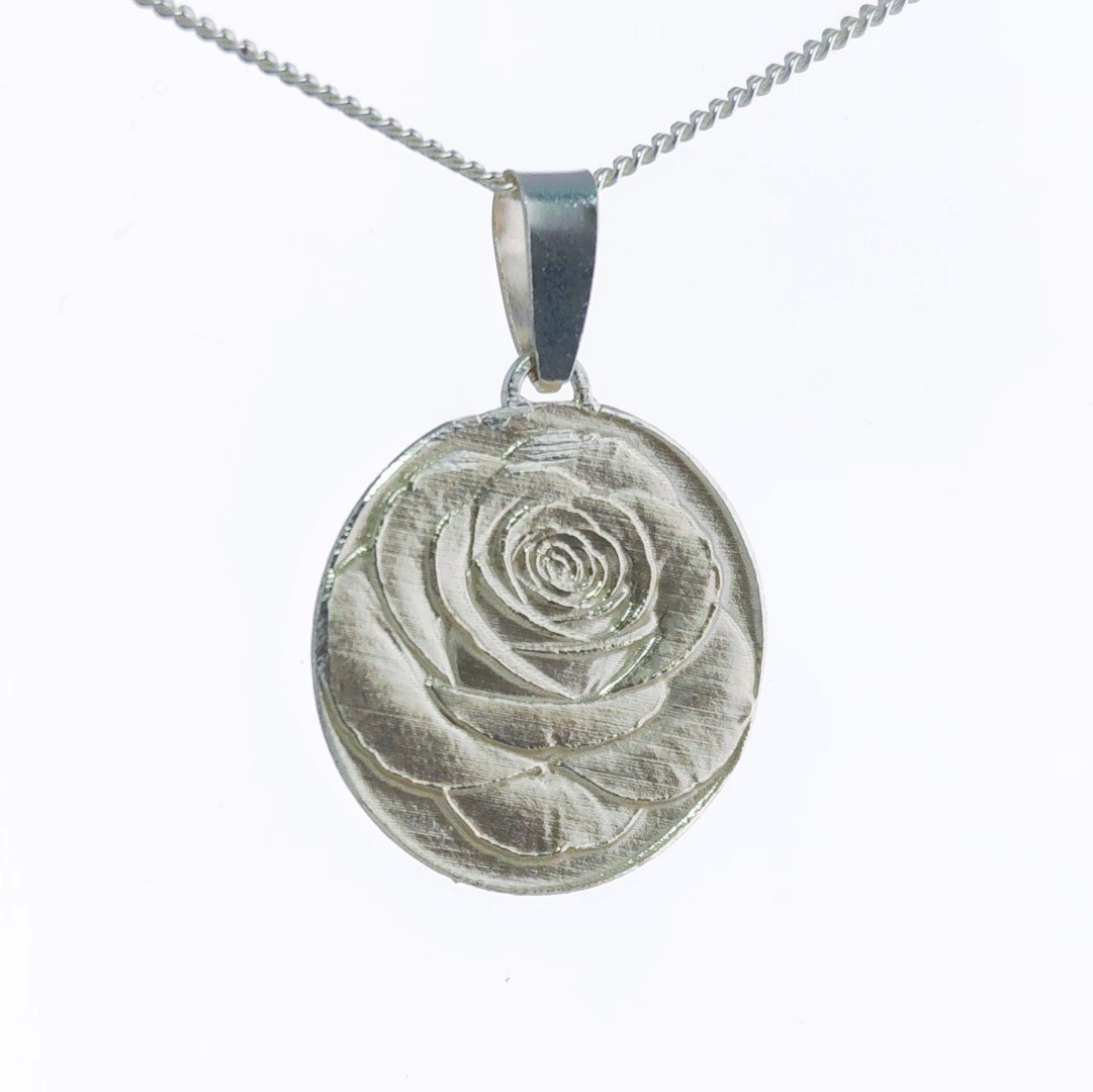 Sterling Silver Rose Necklace June Birth flower Engraved Gift Handmade Boxed