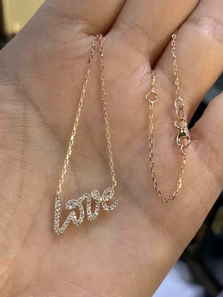 1 Ct Lab Created Diamond Love Pendant Necklaces 14K Yellow Gold Plated