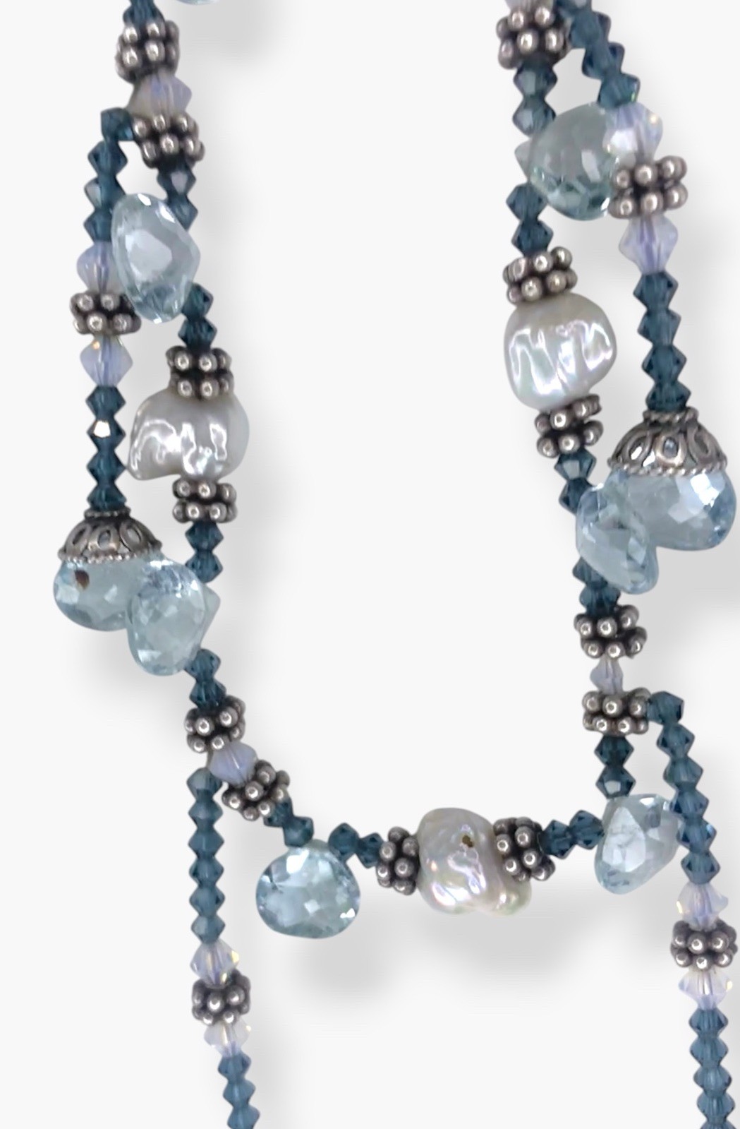 925 Sterling Silver Baroque Pearl Briolette Gemstone Fringe Beaded Necklace 32in