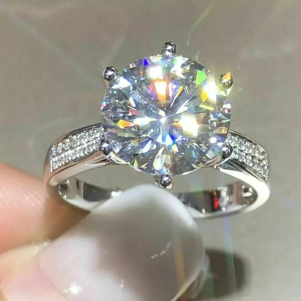 3Ct Round Cut lab created diamond Solitaire Wedding Ring 14K White Gold Finish