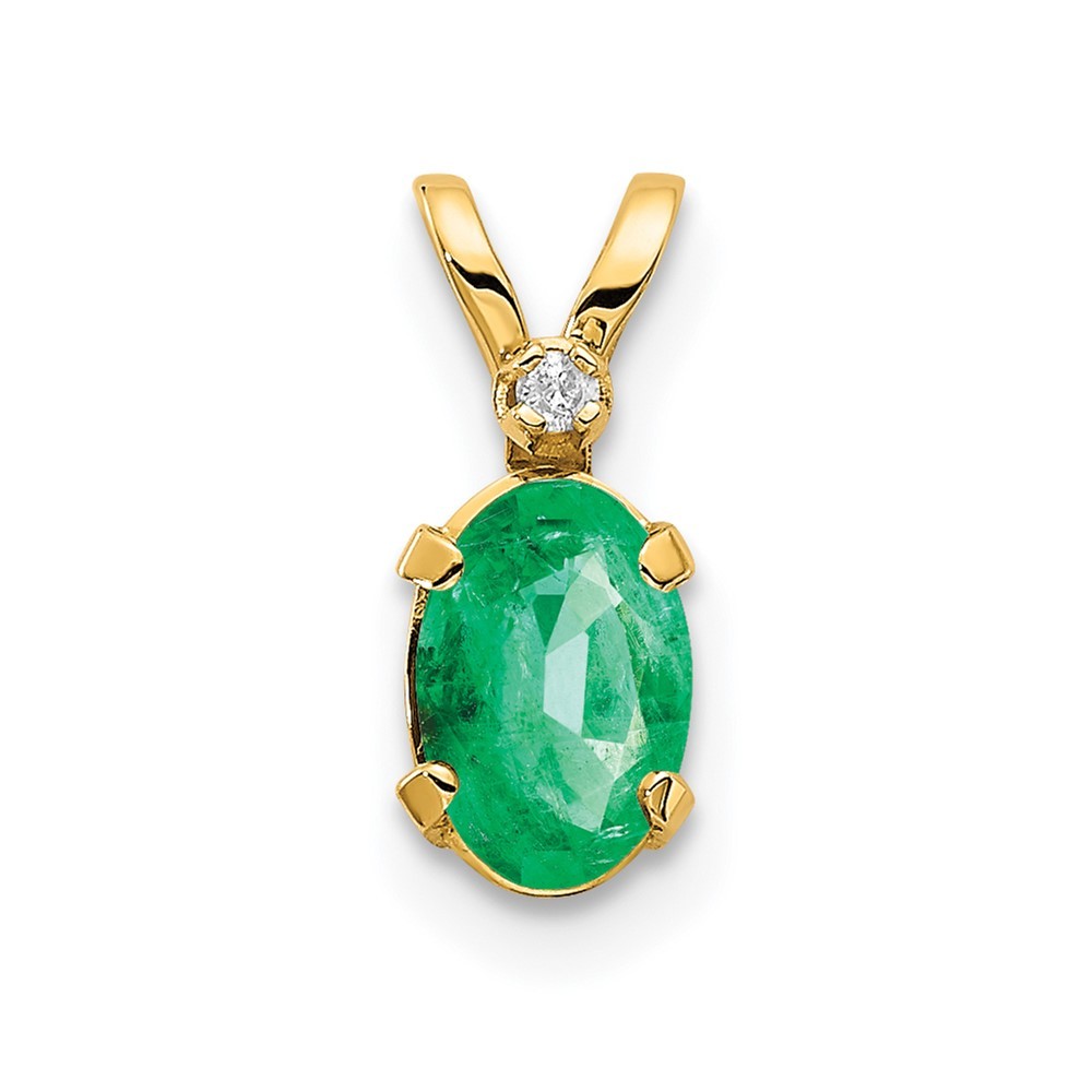 14k Yellow Gold Diamond and 6×4 Oval May/Emerald Birthstone Pendant Necklace