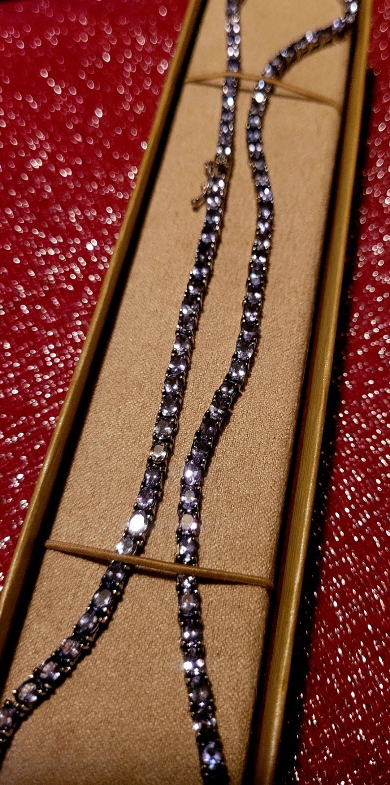 JTV Blue Tanzanite Tennis Chain Necklace Sterling silver W/ Original Box 18in