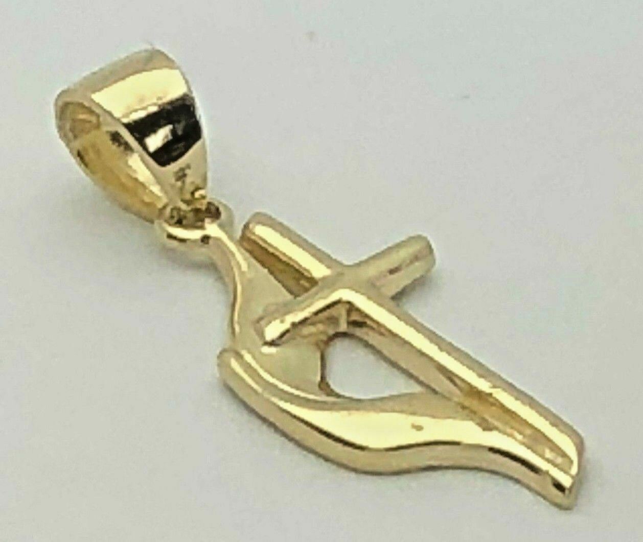 14k Yellow Gold Solid Religious Methodist Cross Charm Pendant 1″ 1.3 grams
