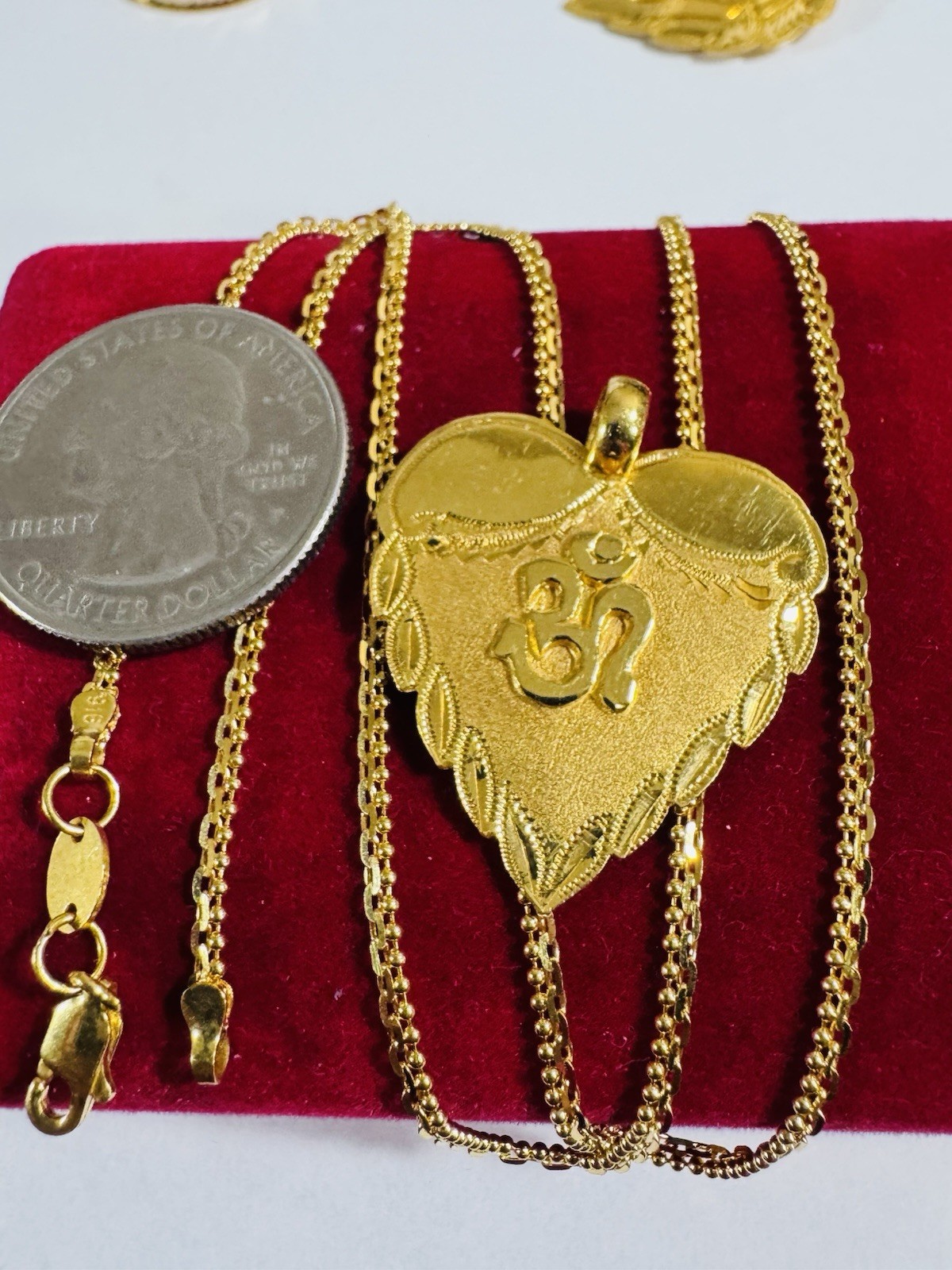 Saudi Dubai 22K Solid 916 Real Gold Heart Sikh Set Necklace 20” Long 9.0g 2.2mm