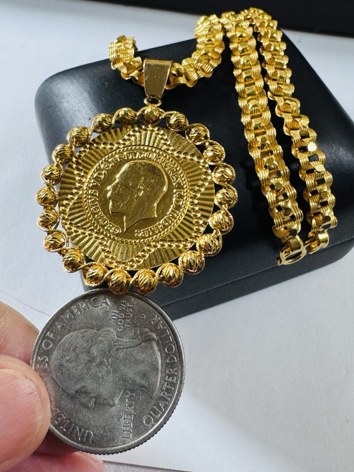 Solid Pure Genuine 22K 916 Dubai Gold Rare Coin Necklace 17.5/18 Inch 6mm 25.14g