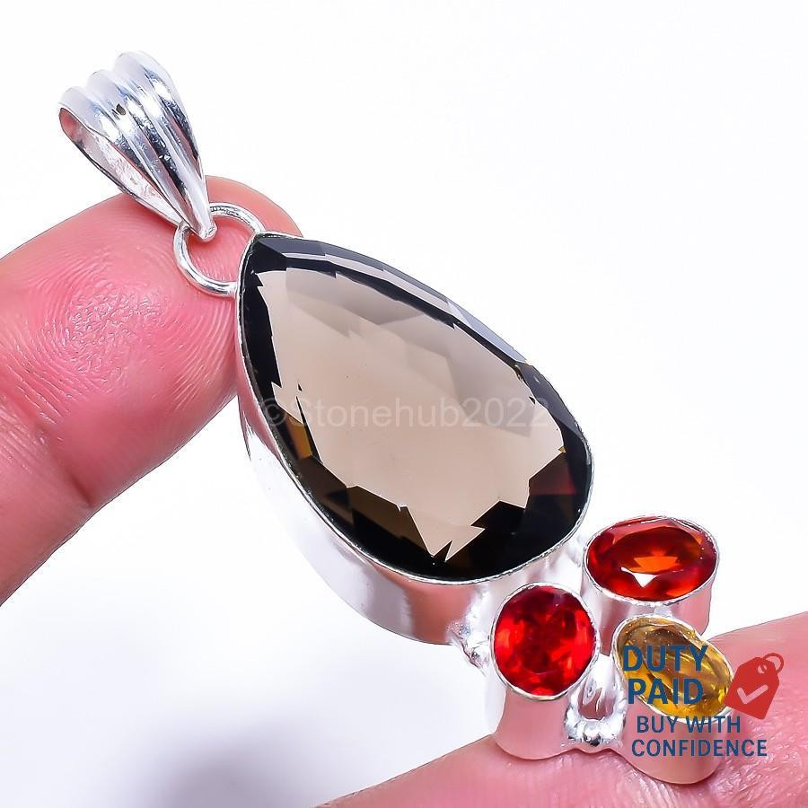 Genuine Smokey Topaz Garnet Birthday Anniversary Pendant Jewelry Sterling Silver