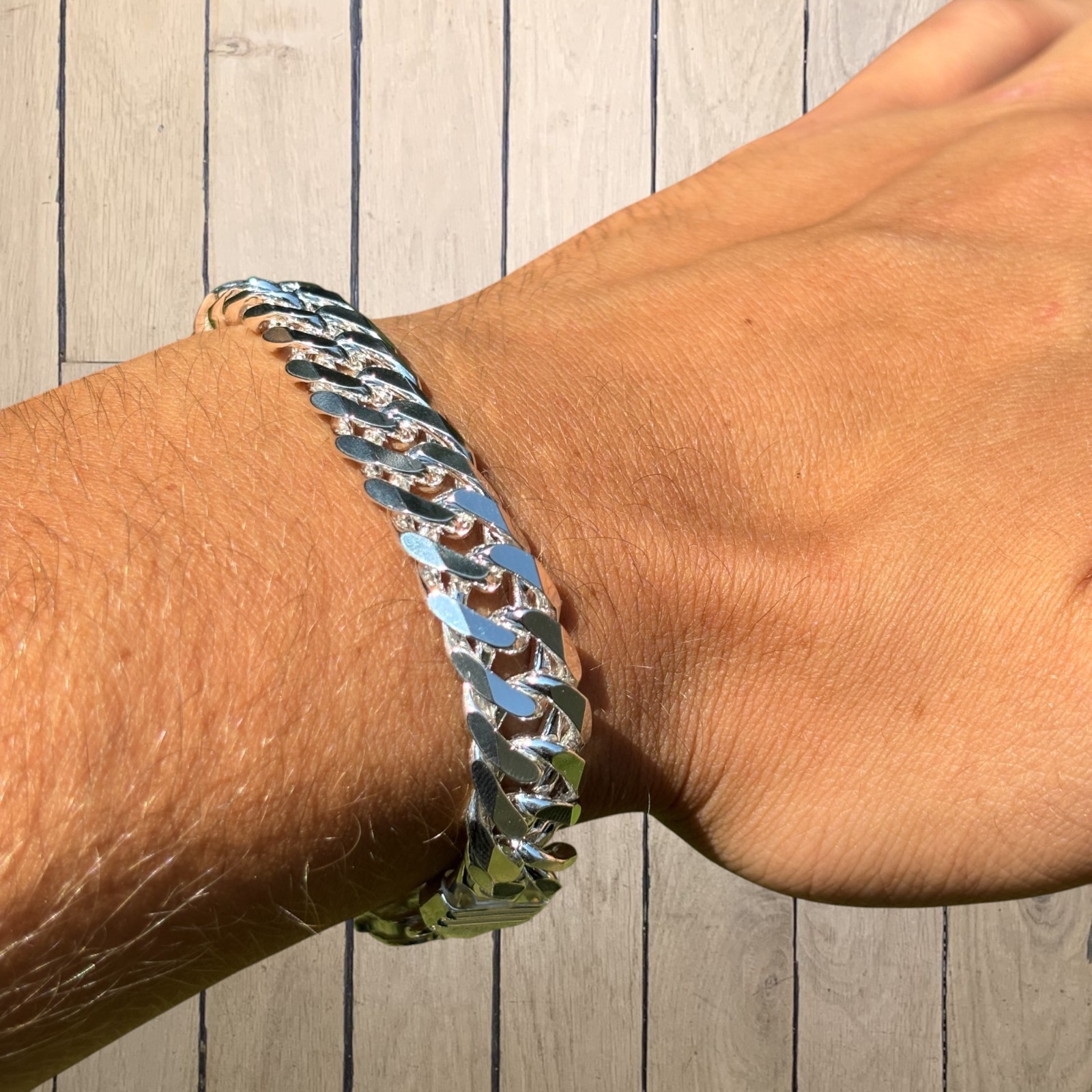 12mm Double Curb Link Bracelet – Real Solid 925 Sterling Silver MADE IN ITALY
