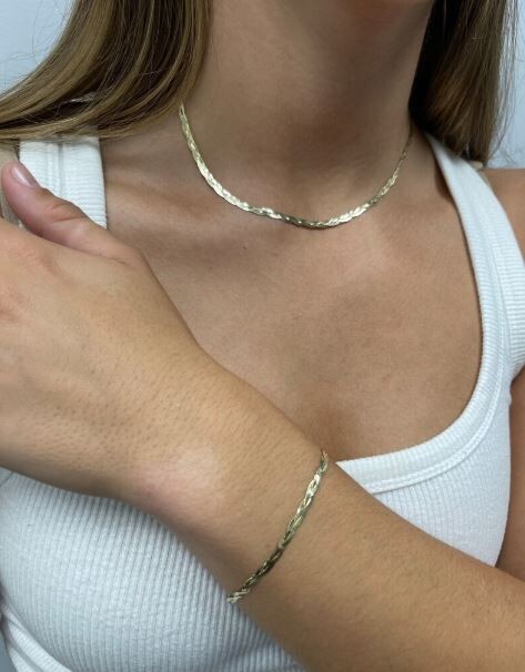 14k Yellow Gold 3.2 MM 16″ Braided Flexible HERRINGBONE Chain Necklace 3.4 Grams