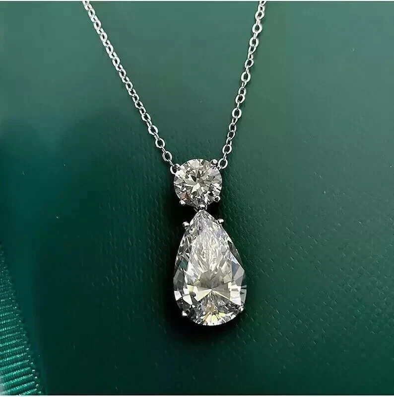 4Ct Pear Cut Lab-Created Diamond Wedding Women’s Pendant 14k White Gold Finish