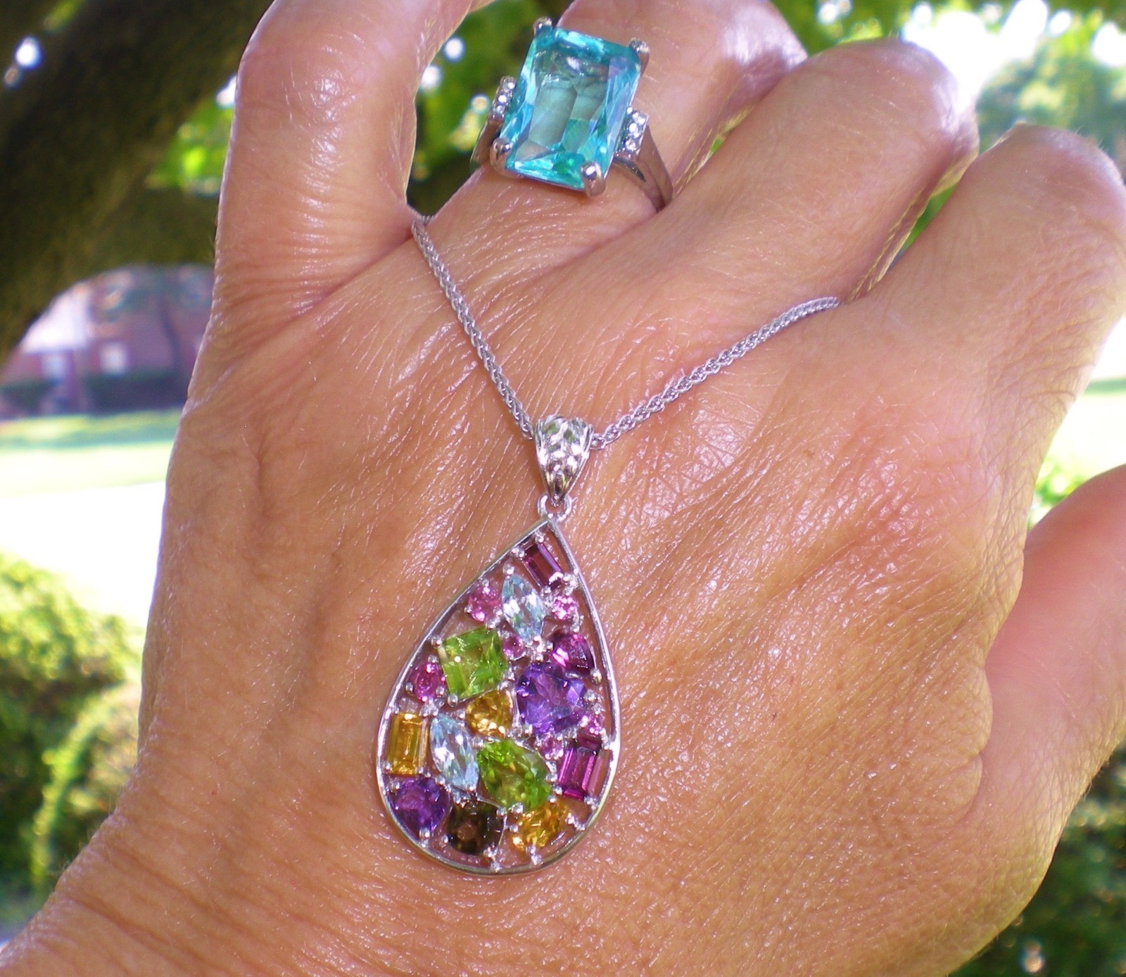 KAY Jeweler Sterling Silver Multi-Shape Natural Gemstone Teardrop Necklace 💎