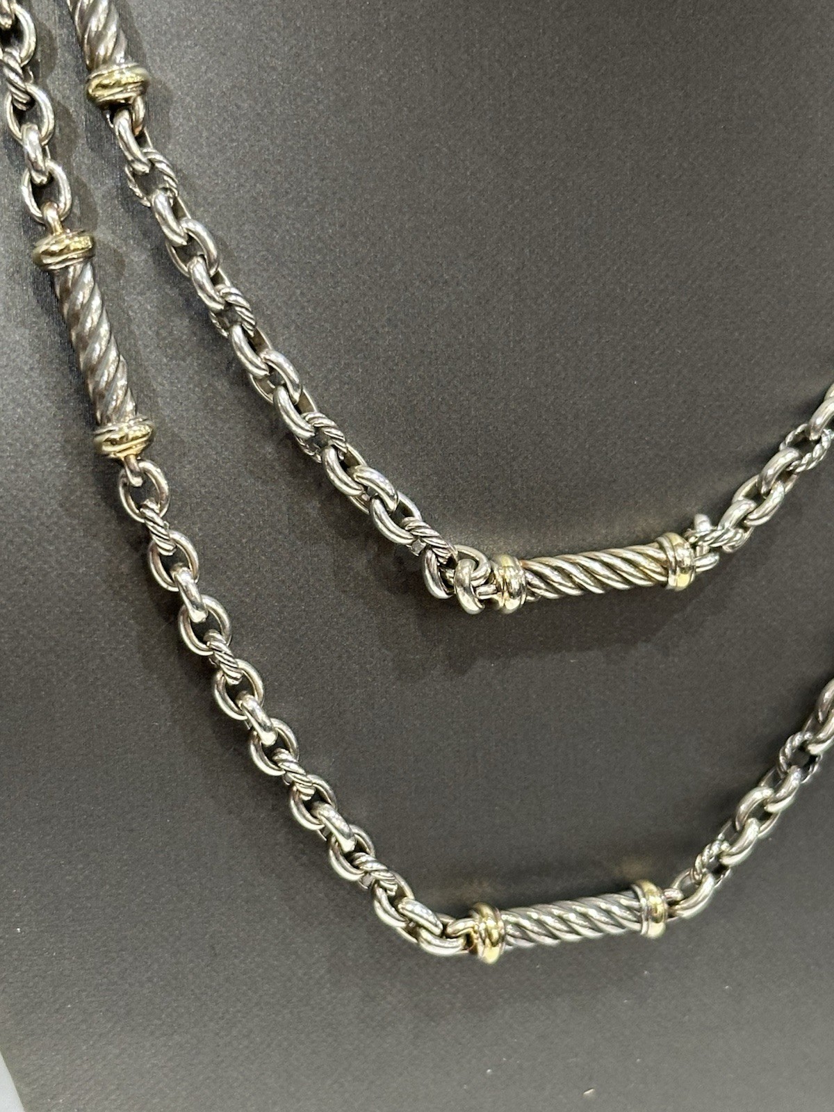 RARE DAVID YURMAN 925/18K BARRELL STATION TWISTED CABLE NECKLACE 34″ LONG