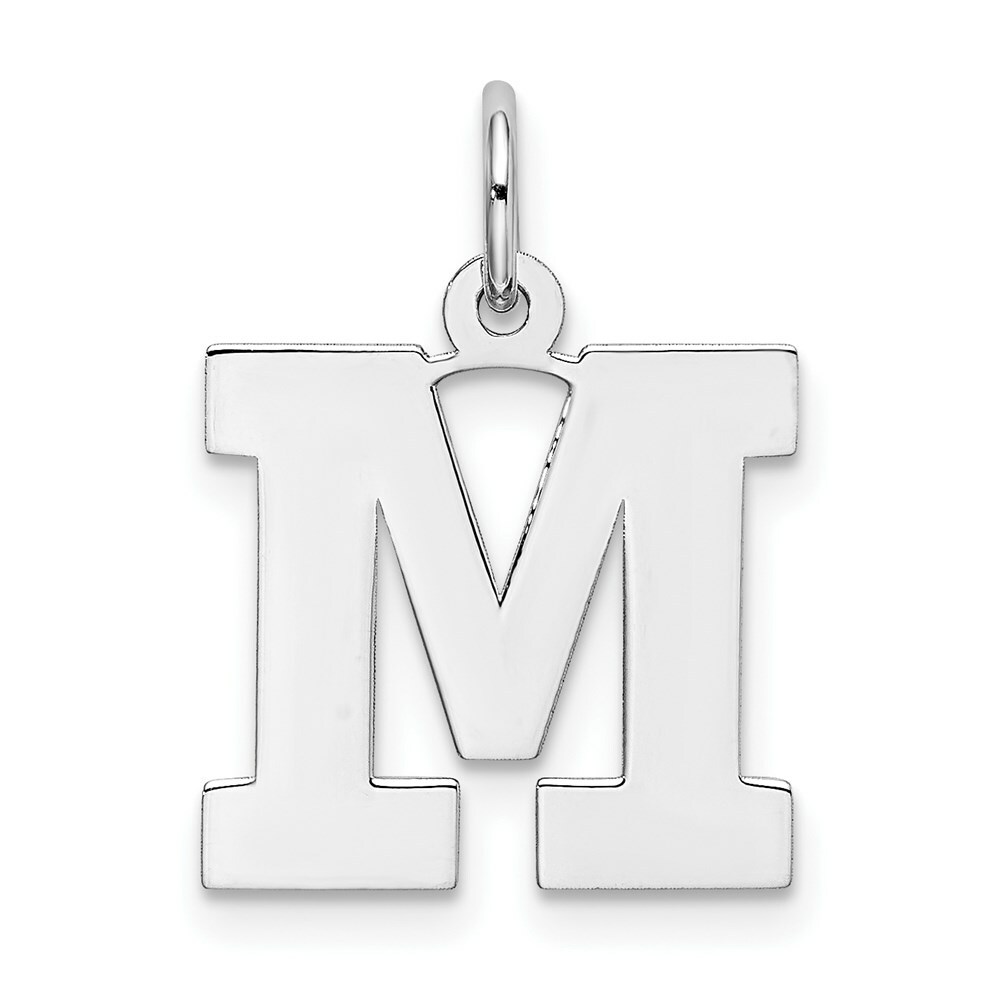 Sterling Silver 925 Block Letter M Initial Charm Pendant 0.75 Inch