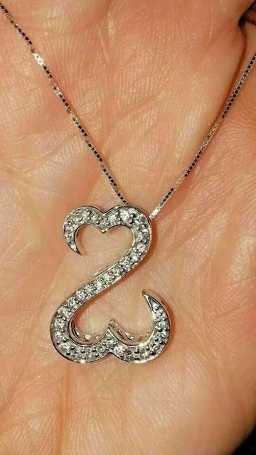 1.50 Ct Lab Created Round Cut Diamond Open Heart Pendant 14K White Gold Finish