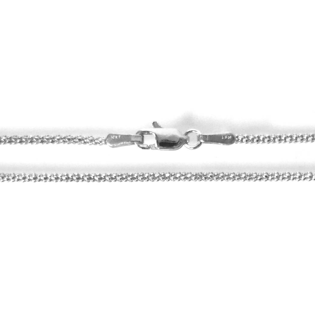 14K Solid White Gold Popcorn Chain 1.6 mm Length: (45 cm)18 inches Pop-90