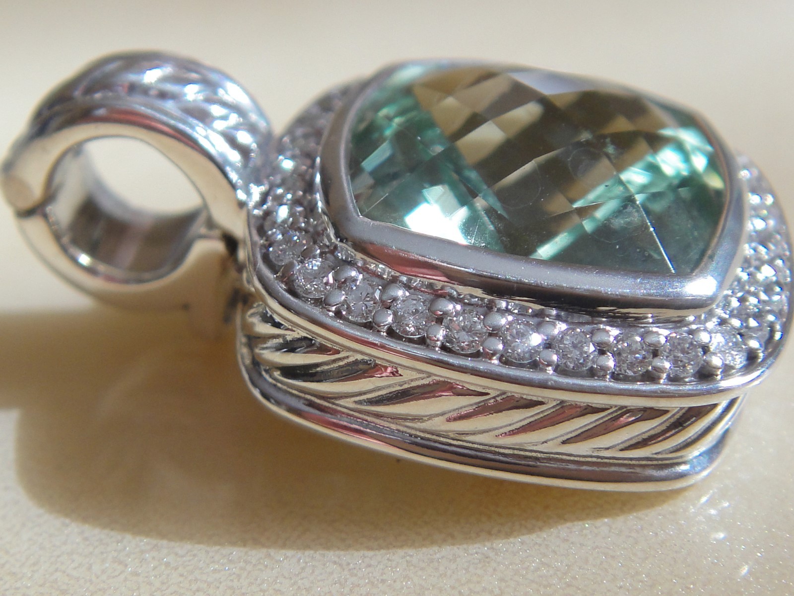 DAVID YURMAN SS ALBION PRASIOLITE ( SAGE ) DIAMOND ENHANCER