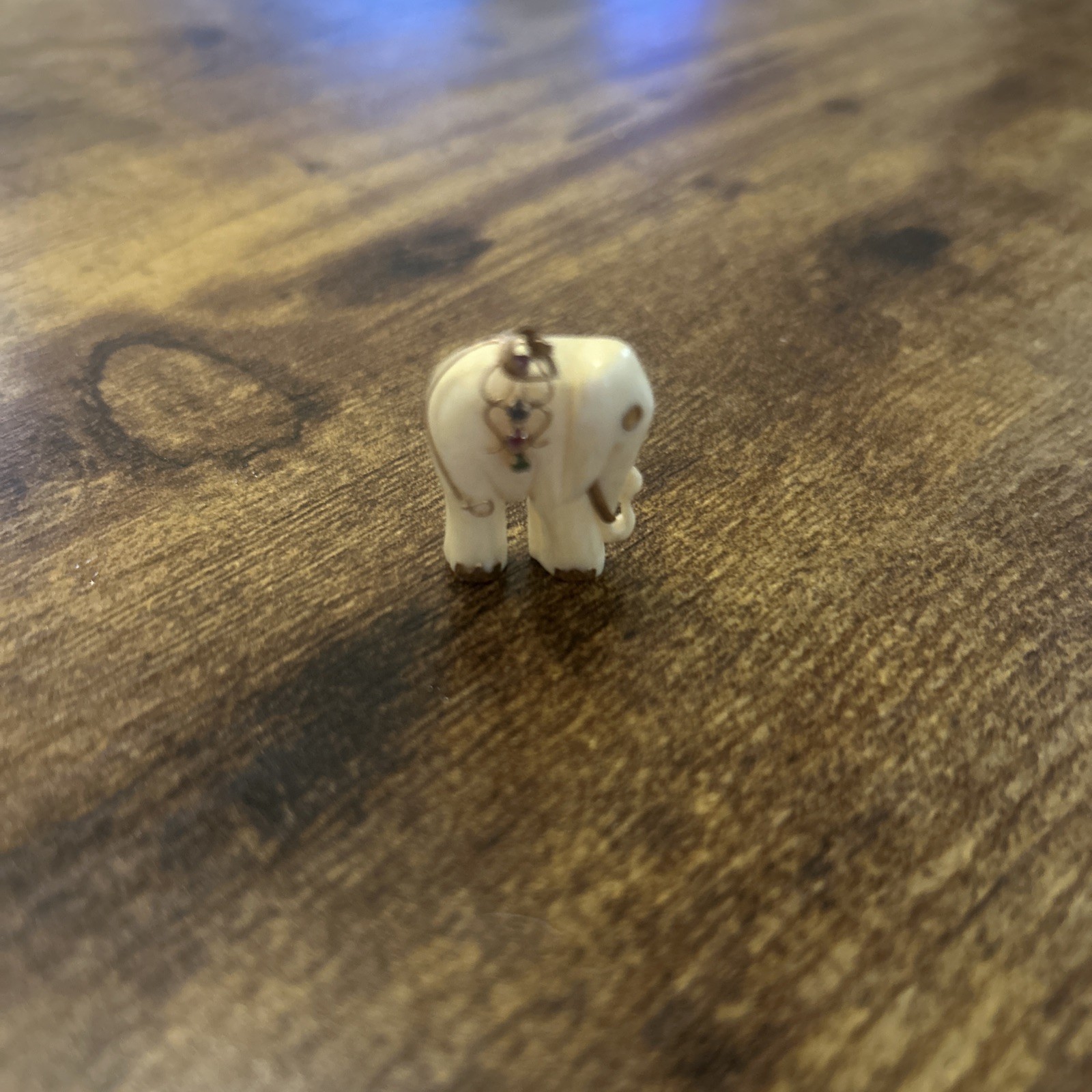 Vintage 14K Gold Gemstone Carved White Elephant Pendant