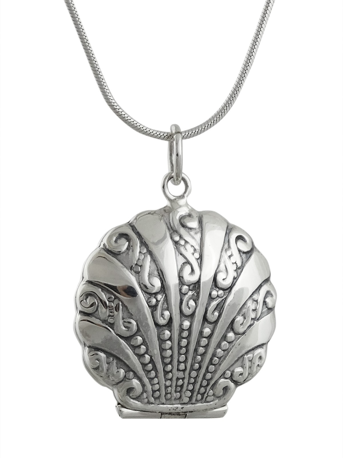 Clam Shell Locket Necklace – 925 Sterling Silver – Holds 2 Photos Beach Sea SN