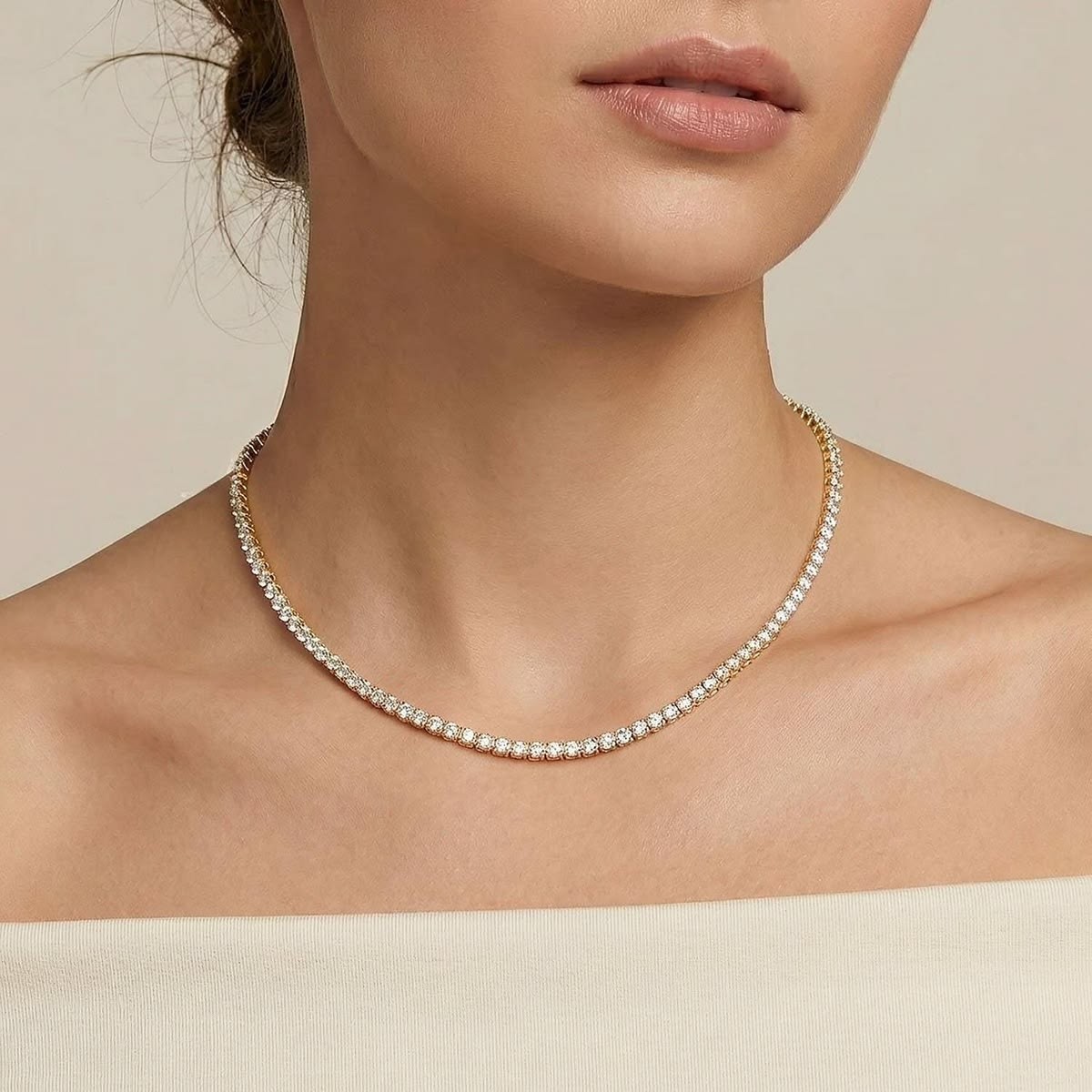 17Ct Round Cut Lab Grown Diamond 14K Yellow Gold Plated Unisex Tennis Necklace