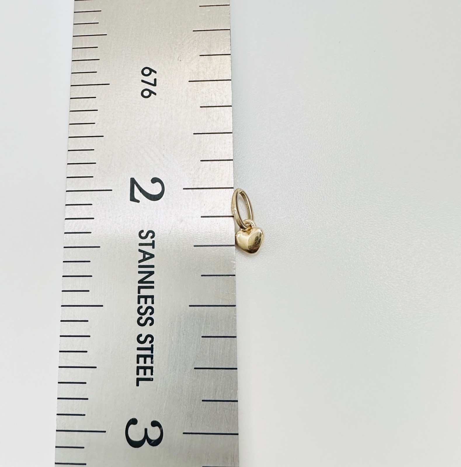 14K Solid Yellow Gold Teeny Tiny -Very Small Beveled Heart Charm Pendant 8x3mm