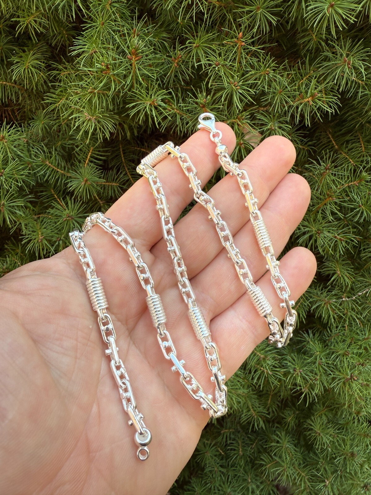 Real 925 Sterling Silver Handmade 5mm Spring Barrel Bullet Rolo Chain Necklace