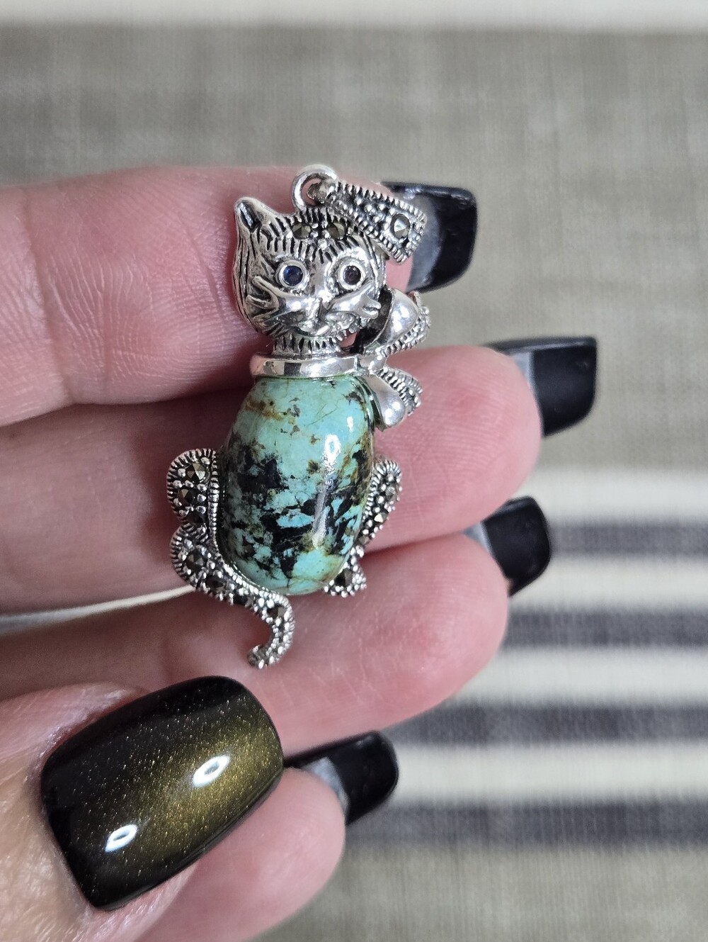 Cat Pendant NWT Turquoise Stone And 925 Sterling Silver