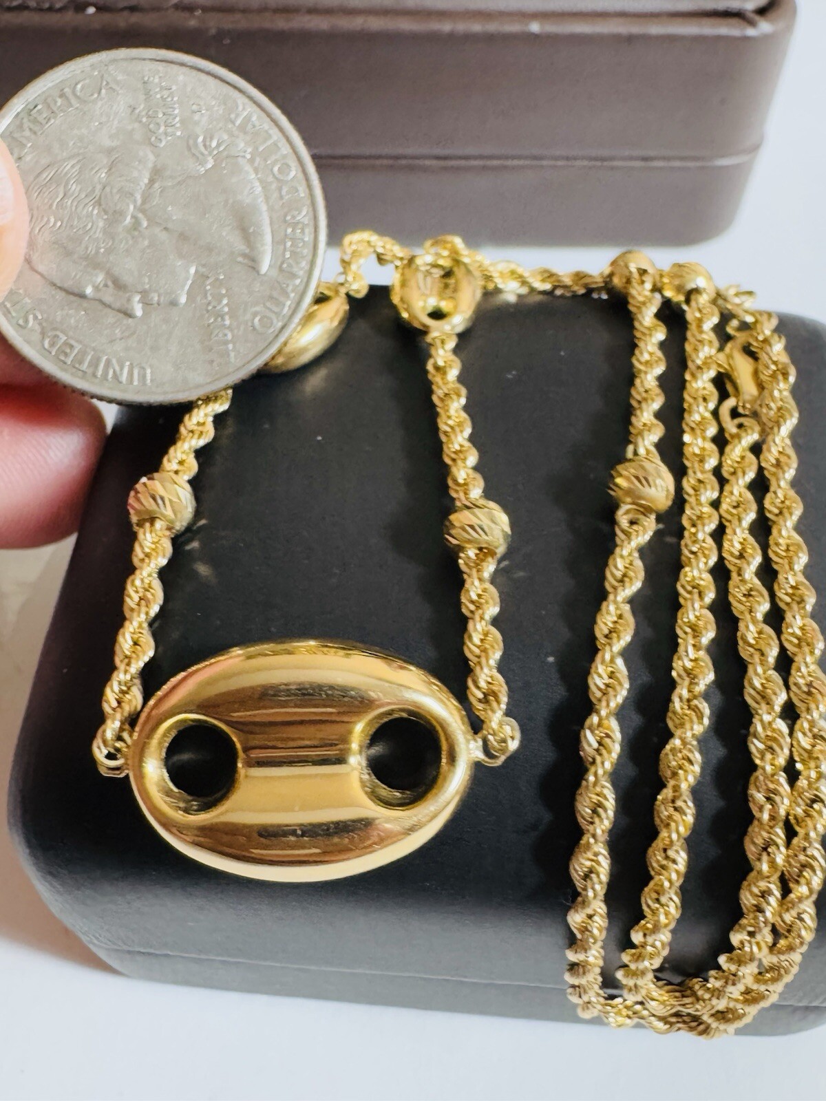 New 18K 750 Dubai Yellow Solid Gold Puff Necklace 17.5” -17” Inch 6g 2.5mm