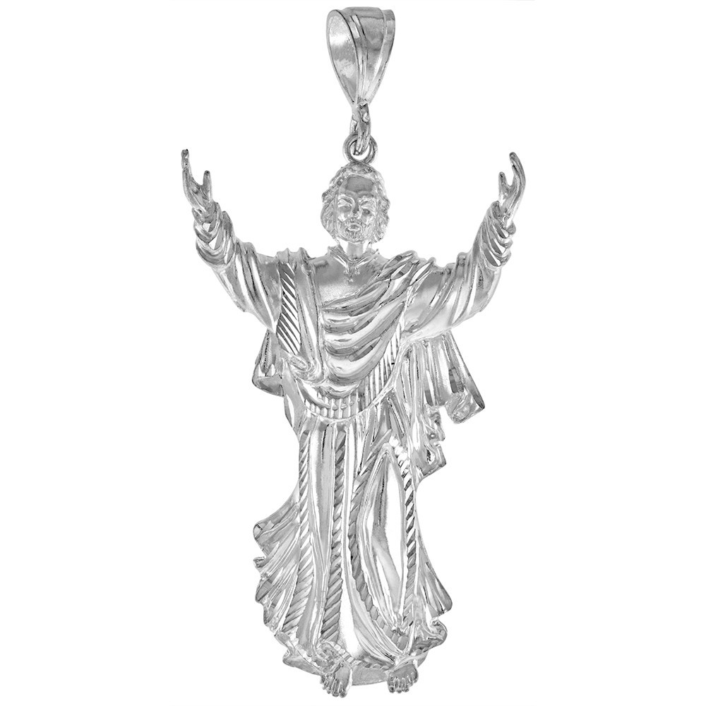 925 Sterling Silver Large Jesus Christ Pendant 3 1/2 (88mm) Inch Tall